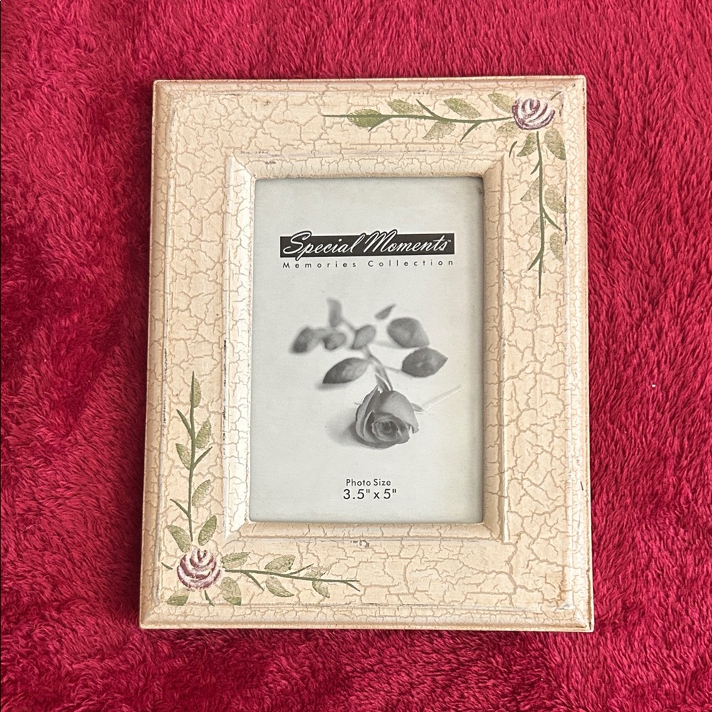 Shabby Chic  Cream Crackle Frame with Hand-Painted Roses